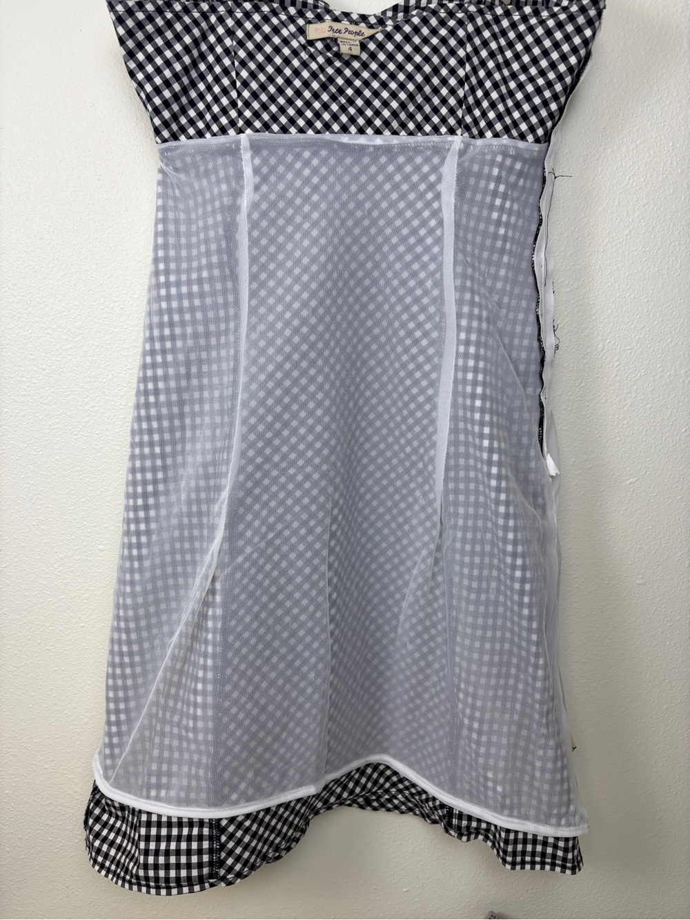 Free People Black&White Gingham Spaghetti Strap Mini Dress Cottagecore Coquette - Picture 5 of 9